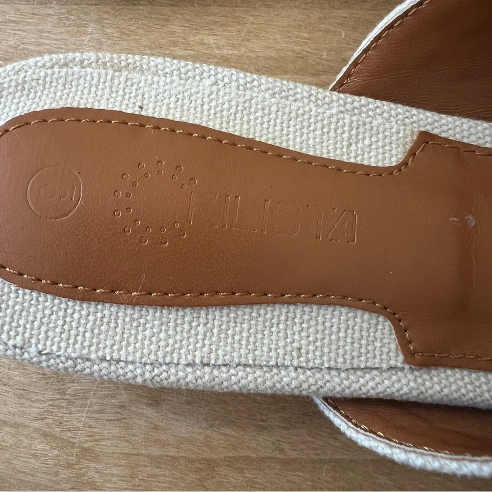 SOLD RILISTA MULES SLIP ON POINTED TOE LARGE BOW LIGHT KHAKI FABRIC UPPER 9 - Picture 8 of 10
